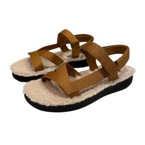 Everlane Women's The Renew Teddy Sport Faux Fur Sandal Brown Black Size 6 NIB